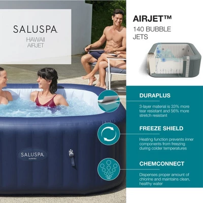 Bestway Hawaii SaluSpa 6 Person Inflatable Square Outdoor Hot Tub With 114 Soothing AirJets, Filter Cartridges, Pump, And Insulated Cover, Blue 4 Bestway Hawaii SaluSpa 6 Person Inflatable Square Outdoor Hot Tub With 114 Soothing AirJets, Filter Cartridges, Pump, And Insulated Cover, Blue - Image 2