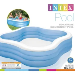 Intex 7.5' X 22" Beach Wave Swim Center Square Outdoor Backyard Inflatable Family Swimming Lounge Pool For Kids And Adults, Blue -Intex Shop GUEST 04f8b2c8 38a7 4064 843c db3f49c78dab