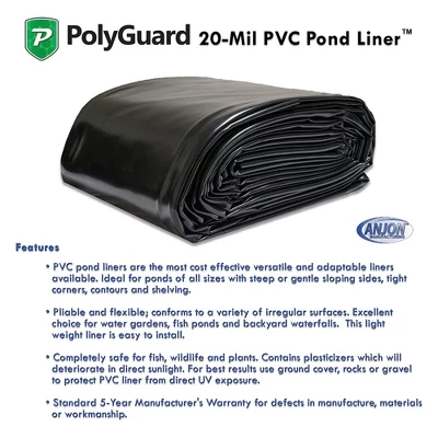 PolyGuard 20 X 20 Foot 20 Mil Flexible PVC Pond Liner For Backyard Fish Ponds, Waterfalls, And Water Gardens, Withstands Extreme Hot And Cold 3 PolyGuard 20 X 20 Foot 20 Mil Flexible PVC Pond Liner For Backyard Fish Ponds, Waterfalls, And Water Gardens, Withstands Extreme Hot And Cold