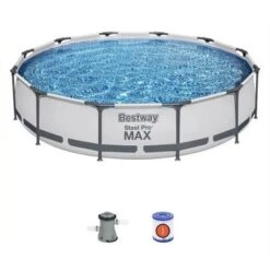 Featured Products 8 Bestway Steel Pro Max Heavy Duty 12 Foot X 30 Inch Round Above Ground Frame Swimming Pool With Filter Pump And Flowclear 12 Foot Pool Cover With Ropes