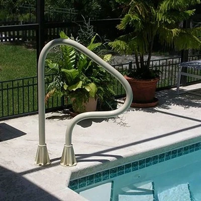 Saftron 26" X 30" Figure 4 Steel 3 Bend Outdoor In-Ground Swimming Pool Return To Deck Entry/Exit Handrail Accessory With Polymer Coating, Beige 3 Saftron 26" X 30" Figure 4 Steel 3 Bend Outdoor In-Ground Swimming Pool Return To Deck Entry/Exit Handrail Accessory With Polymer Coating, Beige