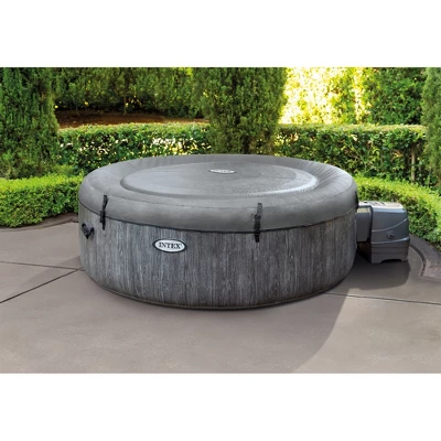 Intex Greywood Deluxe 4 Person Outdoor Portable Inflatable Hot Tub Spa With Multi-Color LED Light, Foam Headrests, And 140 Soothing Bubble Jets, Gray 3 Intex Greywood Deluxe 4 Person Outdoor Portable Inflatable Hot Tub Spa With Multi-Color LED Light, Foam Headrests, And 140 Soothing Bubble Jets, Gray