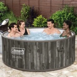 Bestway Coleman Napa AirJet 5 To 7 Person Inflatable Hot Tub Round Portable Outdoor Spa With 180 AirJets And EnergySense Energy Saving Cover, Brown