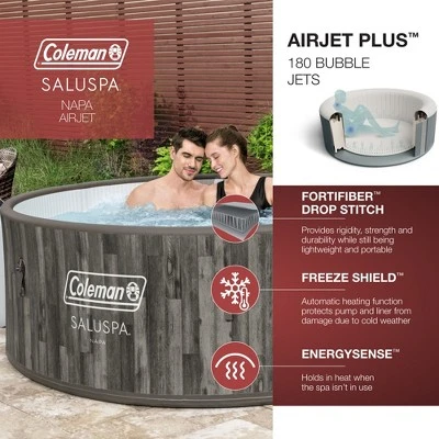 Bestway Coleman Napa AirJet 5 To 7 Person Inflatable Hot Tub Round Portable Outdoor Spa With 180 AirJets And EnergySense Energy Saving Cover, Brown 3 Bestway Coleman Napa AirJet 5 To 7 Person Inflatable Hot Tub Round Portable Outdoor Spa With 180 AirJets And EnergySense Energy Saving Cover, Brown - Image 2