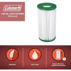Coleman 90357E Type III A/C 1000 And 1500 GPH Replacement Filter Swimming Pool Cartridge Compatible With Most Coleman Power Steel Round Frame Pools