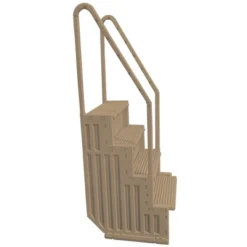 Featured Products 1 Confer STEP-1VM Stair Ladder Entry System With 4 Steps And 2 Handrails For Flat Bottom Above Ground Swimming Pool, Snap-In Installation, Warm Beige