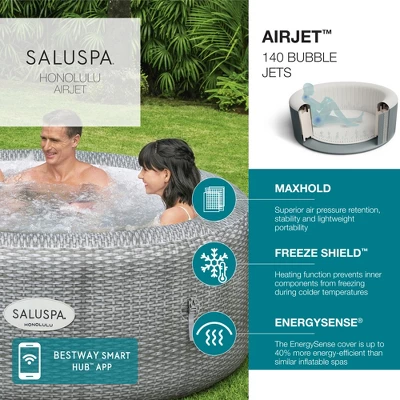 Bestway SaluSpa Honolulu AirJet 4 To 6 Person Inflatable Hot Tub Round Portable Outdoor Spa With 140 AirJets And EnergySense Energy Saving Cover, Grey 4 Bestway SaluSpa Honolulu AirJet 4 To 6 Person Inflatable Hot Tub Round Portable Outdoor Spa With 140 AirJets And EnergySense Energy Saving Cover, Grey - Image 2