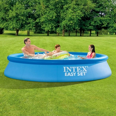 Intex Easy Set Inflatable Puncture Resistant Above Ground Portable Outdoor Swimming Pool For Kids And Adults, Blue 3 Intex Easy Set Inflatable Puncture Resistant Above Ground Portable Outdoor Swimming Pool For Kids And Adults, Blue