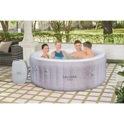 Bestway SaluSpa Cancun AirJet 2 To 4 Person Inflatable Hot Tub Round Portable Outdoor Spa With 120 AirJets And EnergySaver Energy Saving Cover, Grey