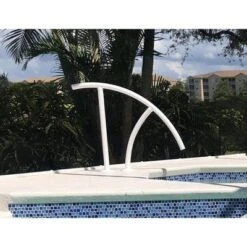 Saftron Triton 30" X 35.75" High Impact Marine Grade Aluminum Outdoor In-Ground Swimming Pool Deck Entry/Exit Handrail, White