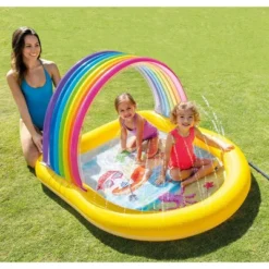 Intex 57156EP 22-Gallon Inflatable Outdoor Rainbow Arch Kids Spray Swimming Pool For Toddlers Ages 2 & Up