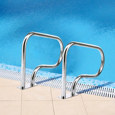 Costway 2pcs Swimming Pool Hand Rail Stainless Steel Ladder Stair Rail W/Base Plate 4 Costway 2pcs Swimming Pool Hand Rail Stainless Steel Ladder Stair Rail W/Base Plate - Image 2