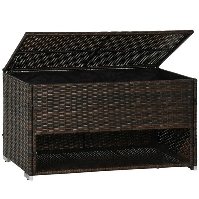 Outsunny Outdoor Deck Box & Shoe Storage, PE Rattan Wicker Towel Rack With Liner For Indoor, Outdoor, Pool, Toys, Garden Tools, Brown 5 Outsunny Outdoor Deck Box & Shoe Storage, PE Rattan Wicker Towel Rack With Liner For Indoor, Outdoor, Pool, Toys, Garden Tools, Brown - Image 3