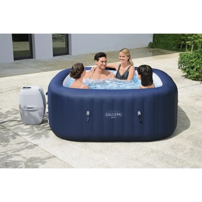 Bestway Hawaii SaluSpa 6 Person Inflatable Square Outdoor Hot Tub With 114 Soothing AirJets, Filter Cartridges, Pump, And Insulated Cover, Blue 3 Bestway Hawaii SaluSpa 6 Person Inflatable Square Outdoor Hot Tub With 114 Soothing AirJets, Filter Cartridges, Pump, And Insulated Cover, Blue