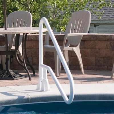 Saftron 54" X 32" Cross Braced 3 Bend Slope In-Water Aluminum Outdoor Swimming Pool Return To Deck Entry/Exit Handrail With Polymer Coating, White 5 Saftron 54" X 32" Cross Braced 3 Bend Slope In-Water Aluminum Outdoor Swimming Pool Return To Deck Entry/Exit Handrail With Polymer Coating, White - Image 3