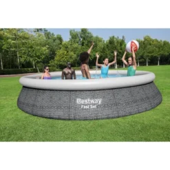 Bestway Fast Set 15' X 33" Round Inflatable Outdoor Above Ground Swimming Pool Set With 530 Gallon Filter Pump And Repair Patch, Gray Rattan -Intex Shop GUEST 620e4f5b 2ef9 4329 9568 cd053b119209