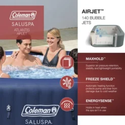 Bestway Coleman Hawaii AirJet 4 To 6 Person Inflatable Hot Tub Square Portable Outdoor Spa With 140 AirJets And Energy Efficient Saving Cover, Blue