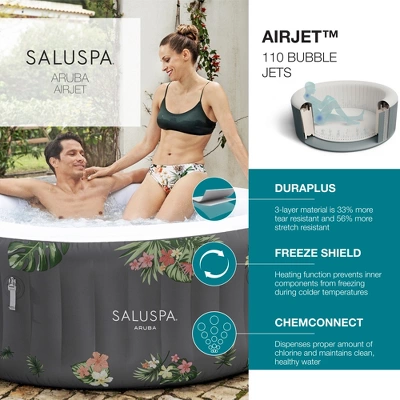 Bestway Aruba 3 Person Inflatable Round Outdoor Hot Tub SaluSpa With 110 Soothing AirJets, Filter Cartridge, Spa Pump, And Insulated Cover - Gray 4 Bestway Aruba 3 Person Inflatable Round Outdoor Hot Tub SaluSpa With 110 Soothing AirJets, Filter Cartridge, Spa Pump, And Insulated Cover - Gray - Image 2