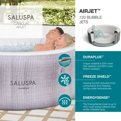 Bestway SaluSpa Cancun AirJet 2 To 4 Person Inflatable Hot Tub Round Portable Outdoor Spa With 120 AirJets And EnergySaver Energy Saving Cover, Grey 4 Bestway SaluSpa Cancun AirJet 2 To 4 Person Inflatable Hot Tub Round Portable Outdoor Spa With 120 AirJets And EnergySaver Energy Saving Cover, Grey - Image 2