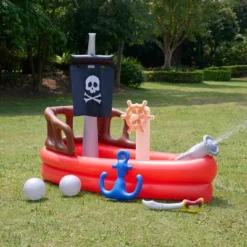 Teamson Kids Water Pool Pirate Ship Inflatable Kids Sprinkler With Air Pump, Beach Balls, & Accessories, Inflatable Outdoor Play Sprinkler System, Red -Intex Shop GUEST 8318c0bc 5cca 46a9 b933 f50780875416