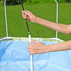 H2OGO! Kids Splash-in-Shade 8-Foot Round Steel Frame Above Ground Pool With Water Mister And Canopy Sunshade, Green Tropical Leaf Print -Intex Shop GUEST 92e771ee 0cc9 41ee ae60 3bf7c54b5cdf