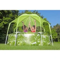 H2OGO! Kids Splash-in-Shade 8-Foot Round Steel Frame Above Ground Pool With Water Mister And Canopy Sunshade, Green Tropical Leaf Print -Intex Shop GUEST 948ef8bd 92ad 4914 a3c9 4b53f1d51077