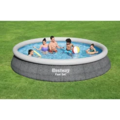 Bestway Fast Set 15' X 33" Round Inflatable Outdoor Above Ground Swimming Pool Set With 530 Gallon Filter Pump And Repair Patch, Gray Rattan -Intex Shop GUEST a89a73d8 0eb5 4e95 a2e5 69715a08b163