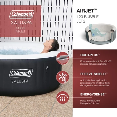 Bestway Coleman Miami AirJet 2 To 4 Person Inflatable Hot Tub Round Portable Outdoor Spa With 120 AirJets And EnergySense Energy Saving Cover, Black 4 Bestway Coleman Miami AirJet 2 To 4 Person Inflatable Hot Tub Round Portable Outdoor Spa With 120 AirJets And EnergySense Energy Saving Cover, Black - Image 2