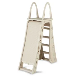 Confer Plastics 7200 A-Frame Safety Adjustable 48 To 56 Inch Above Ground Swimming Pool Ladder Entry System With Lockable Roll Guards, Beige