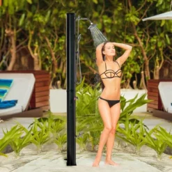 Outsunny 7' Outdoor Solar Heated Shower With 360 Rotating Rainfall And Handheld Head, Adjustable Foot Shower Faucet , 9.2 Gallons For Backyard Pool