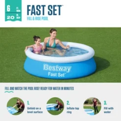 Bestway Fast Set 6 Foot X 20 Inch Round Inflatable Above Ground Outdoor Swimming Pool With 248 Water Capacity And Repair Patch, Blue (Pool Only)