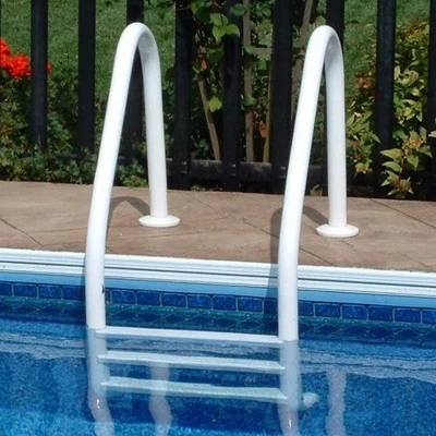 Saftron 3 Rung Step Ladder Metal Swimming Pool Handrail With Polymer Coat Finish For Fresh And Saltwater Inground Pool, White 6 Saftron 3 Rung Step Ladder Metal Swimming Pool Handrail With Polymer Coat Finish For Fresh And Saltwater Inground Pool, White - Image 4