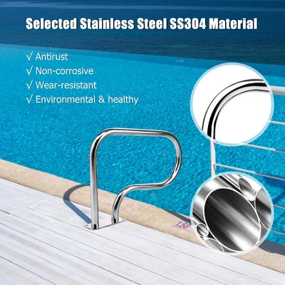 Costway 2pcs Swimming Pool Hand Rail Stainless Steel Ladder Stair Rail W/Base Plate 7 Costway 2pcs Swimming Pool Hand Rail Stainless Steel Ladder Stair Rail W/Base Plate - Image 5