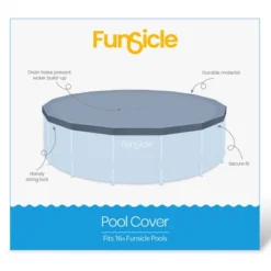 Funsicle 16ft Round Frame Seasonal Debris Above Ground Swimming Pool Cover With Drain Holes And Adjustable String Lock, Accessory Only, Gray -Intex Shop GUEST db31cc60 5b8a 41ee b99a 67c1a35b5842