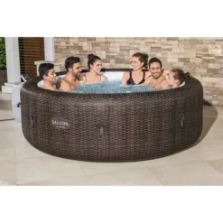 Bestway SaluSpa St Moritz AirJet 5 To 7 Person Inflatable Hot Tub Round Portable Outdoor Spa With 180 AirJets & EnergySense Energy Saving Cover, Brown