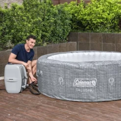 Bestway Coleman Sicily AirJet 5 To 7 Person Inflatable Hot Tub Round Portable Outdoor Spa With 180 AirJets And EnergySense Energy Saving Cover, Grey -Intex Shop GUEST e2d1e85b 2cc8 405b a848 a5c33cab6bb3