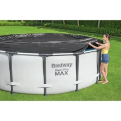 Bestway Flowclear PVC Round 10 Foot Pool Cover For Above Ground Frame Pools With Drain Holes And Secure Tie-Down Ropes, Black (Cover Only) -Intex Shop GUEST e52cb365 0c79 4abd bcce bcf85b661fca