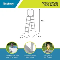 Bestway Flowclear 52 Inch Safety Ladder For Above Ground Outdoor Swimming Pools With Non-Sip Steps And Reliable Arm Rail, Gray