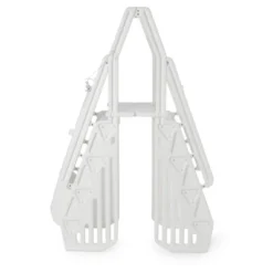 Vinyl Works AF Adjustable 24 Inch Ladder For Above Ground Swimming Pools With Secure Gate Closure And 2 Deck Mount Flanges, White
