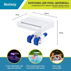Bestway 58619E Flowclear Soothing 7 Mode Multi Colored LED Relaxing Waterfall Cascade Above Ground Swimming Pool Attachment, White