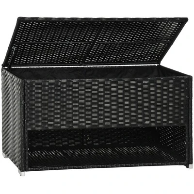Outsunny Outdoor Deck Box & Shoe Storage, PE Rattan Wicker Towel Rack With Liner For Indoor, Outdoor, Pool, Toys, Garden Tools, Black 5 Outsunny Outdoor Deck Box & Shoe Storage, PE Rattan Wicker Towel Rack With Liner For Indoor, Outdoor, Pool, Toys, Garden Tools, Black - Image 3